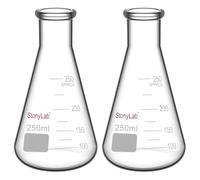 stonylab 2-Paquet Fiole Erlenmeyer en Verre à Paroi Lourde avec Bouche étroite et Bord Robuste, Narrow Mouth Erlenmeyer Flasks - (250 ml Convient au Bouchon en Caoutchouc StonyLab 6#)