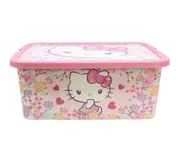STOR Boîte de Rangement Enfant Hello Kitty avec Couvercle Click 13 Litres - Organisateur Jouets Plastique Résistant pour Chambre, Rose