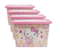 Stor Boîte de Rangement Enfant Hello Kitty avec Fermeture Click 7 Litres - Organisateur Plastique Multiusage pour Jouets et Chambre Enfants, Rose (Lot de 4)