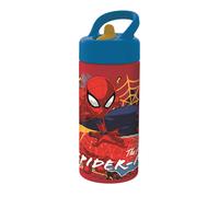 STOR Gourde de sport Spider-Man 410 ml, paille & poignée intégrée, Sans BPA