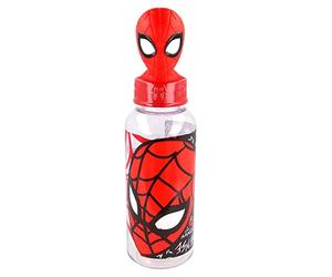 Stor Bouteille en plastique 3D originale Marvel Spiderman 560 ml pour enfants avec couvercle décoré et figurine 3D des personnages les plus célèbres.