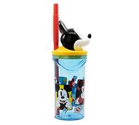 Stor Gobelet en plastique Disney Mickey Mouse 3D pour enfants, 360 ml sans BPA, avec tête de souris 3D et paille intégrée, réutilisable et facile à laver