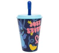 Stor Gobelet en plastique Disney Stitch pour enfants 430 ml, sans BPA, réutilisable et lavable, avec paille et couvercle