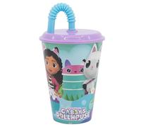 Stor Gobelet Enfant avec Couvercle et Paille Gabby Et La Maison Magique 430ml - Verre Plastique Résistant pour Enfants - Anti-Fuite