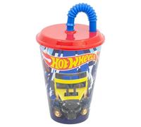 STOR Gobelet Enfant avec Couvercle et Paille Hot Wheels 430ml - Verre Plastique Résistant pour Enfants - Anti-Fuite