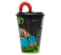 Stor Gobelet Enfant avec Couvercle et Paille Minecraft 430ml - Verre Plastique Résistant pour Enfants - Anti-Fuite