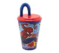 Stor Gobelet Enfant avec Couvercle et Paille Spider-Man 430ml - Verre Plastique Résistant pour Enfants - Anti-Fuite