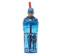 Stor Gobelet Marvel Captain America 360 ml original pour enfants avec paille intégrée et figurines 3D de personnages de films célèbres.