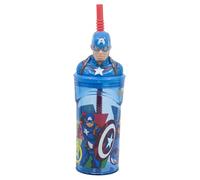 Stor Gobelet réutilisable avec Paille et Couvercle avec Figurine 3D et capacité de 360 ML de Captain America Avengers