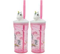 Stor GOBELET RÉUTILISABLE POUR ENFANTS EN PLASTIQUE SANS BPA 430 ML AVEC FIGURINE 3D SUR LE COUVERCLE | UNICORN RANGE (Lot de 2)