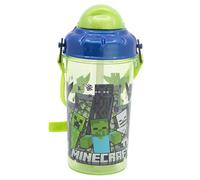 STOR Gourde Enfant avec Paille Minecraft 465ml - Bouteille Plastique Sans BPA avec Couvercle et Sangle pour École et Sport