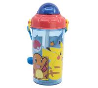 STOR Gourde Enfant avec Paille Pokémon 465ml - Bouteille Plastique Sans BPA avec Couvercle et Sangle pour École et Sport