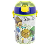 STOR Gourde Enfant Minecraft 450ml avec Sangle - Plastique Sans BPA, Bouchon Sécurisé, Idéale École et Sport