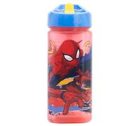STOR Gourde Réutilisable Spider-Man avec Paille Intégrée 530ml - Sans BPA - Bouteille Eau Plastique Carrée Enfant