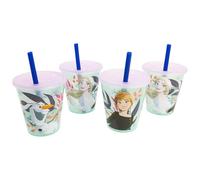 STOR Set de 4 Gobelets Enfant avec Paille La Reine Des Neiges 285ml Réutilisables Plastique PP Sans BPA Fête