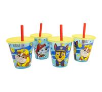 STOR Set de 4 Gobelets Enfant avec Paille Pat' Patrouille 285ml Réutilisables Plastique PP Sans BPA Fête