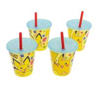 STOR Set de 4 Gobelets Enfant avec Paille Pokémon 285ml Réutilisables Plastique PP Sans BPA Fête