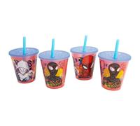 STOR Set de 4 Gobelets Enfant avec Paille Spider-Man 285ml Réutilisables Plastique PP Sans BPA Fête