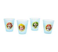 STOR Set de 4 Gobelets Enfant Super Mario Bros 285ml - Verres Reutilisables en Plastique sans BPA pour Fetes et Usage Quotidien - Resistant aux Chutes