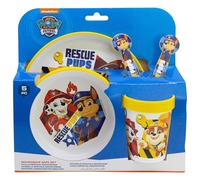 STOR Set de Vaisselle Enfant Pat' Patrouille avec Base Antidérapante, Assiette, Bol, Gobelet 260ml et Couverts, Compatible Micro-ondes, Sans BPA