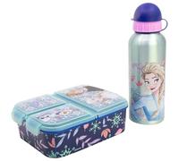 Stor Set Déjeuner La Reine Des Neiges - Gourde Aluminium 530ml et Boîte à Goûter 3 Compartiments - Kit Repas Enfant École