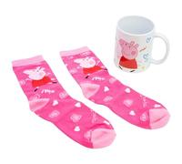 STOR Set Mug Céramique 325ml et Chaussettes Peppa Pig - Coffret Cadeau - Petit-Déjeuner et Accessoire Textile pour Enfants