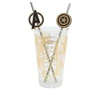 Stor Set Verre avec Pailles en Acier Inoxydable Avengers 480ml - Sans BPA, Parfait pour Boissons Froides et Chaudes