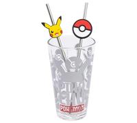 STOR Set Verre avec Pailles en Acier Inoxydable Pokémon 480ml - Sans BPA, Parfait pour Boissons Froides et Chaudes