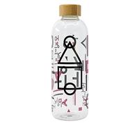 Stor Squid Game - Grande Bouteille en Verre - Réutilisable Jeu du Calamar - Bouteille transportable 1030 ML - Couvercle en Bambou