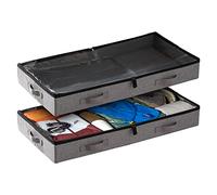 storageLAB Lot de 2 rangements sous lit, organiseurs à profil bas avec poignées robustes, double fermeture éclair et fenêtres transparentes, idéals pour les vêtements, oreillers et couvertures, gris