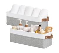 StorageWorks Boîtes de rangement étroites, 38 x 15 x 13 cm paniers longs pour organiser la garde-robe, bacs décoratifs pour étagères de salle, gris blanc, lot de 2