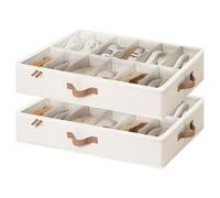 StorageWorks Organisateur de chaussures sous lit, Conteneur à chaussures ajustable avec séparateurs pour 24 paires, Boîte de rangement sous lit avec couvercle, Beige blanc, Lot de 2