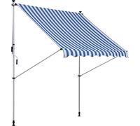Store à bras articulé, store à fixation par serrage, réglable en hauteur, 200 x 150 cm, bleu/blanc, en aluminium, pour terrasse et balcon