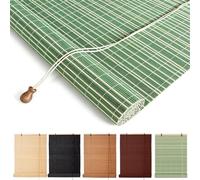Store Bambou Exterieur Store Bambous Occultant 60% Romains À Enroulement Rideau avec Lift Naturel Respirant Rideau Bambou Mural Plafond pour Fenêtre Balcon Terrasse Jardin(Vert,W60xH180cm)