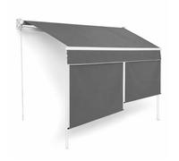 Store banne 2 en 1 avec double protection verticale et horizontale - Profondeur 300 cm TERRE JARDIN - Toile polyester gris/blanc