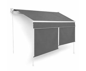Store banne 2 en 1 avec double protection verticale et horizontale - Profondeur 300 cm TERRE JARDIN - Toile polyester gris/blanc