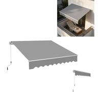 Store banne à fixation par serrage XINZI avec manivelle – Protection UV, résistant aux intempéries, aluminium, angle réglable, pour balcon et terrasse, 360 x 300 cm, gris clair