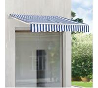 Store à bras articulé « Bitonto » 350 x 250 cm avec manivelle, structure en aluminium, bleu / blanc