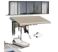 Store banne, en polyester, largeur 3,95 m,manuelle, protection anti-UV, fixation murale