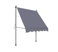 Store Banne Gris 300x120cm Réglable 220-310cm, Sans Perçage, Bras Articulés, Manivelle, Protection UV Balcon