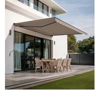 Store banne manuel rétractable - Cazeboo - VECCHIO - 4x3m - Toile premium 320g/m² - Taupe - Anti-UV - Surface couverte 5m²