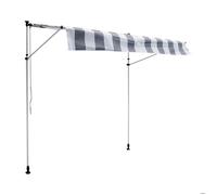 Store banne pour balcon CHENE 2 × 1,2m - Toile rayée blanche/grise et structure blanche