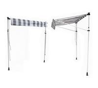 Store Banne Pour Balcon Chene 2 × 1,2m - Toile Rayée Blanche/Grise Et Structure Blanche Blanc