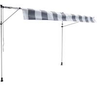 Store banne pour balcon CHENE 3 × 1,2m - Toile rayée blanche/grise et structure blanche