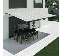 Store banne rayé, modèle Basic sans coffre, 1500 x 2400 mm, rayures gris clair, avec commande manuelle à manivelle, configurer individuellement