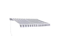 Happy Garden – Store banne SAULE 2,95×2,5 m semi-coffre toile rayée blanche/grise structure blanche