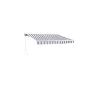 Store banne SAULE 2,95 × 2,5m avec semi-coffre - Toile rayée blanche/grise et structure blanche