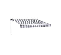 Happy Garden – Store banne SAULE 2,95×2,5 m semi-coffre toile rayée blanche/grise structure blanche