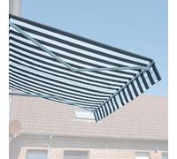 Store banne SAULE 2,95 × 2,5m avec semi-coffre - Toile rayée blanche/grise et structure blanche