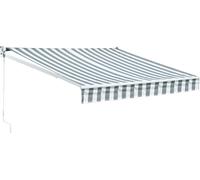Store banne SAULE 2,95 × 2,5m - Toile rayée blanche/grise et structure blanche